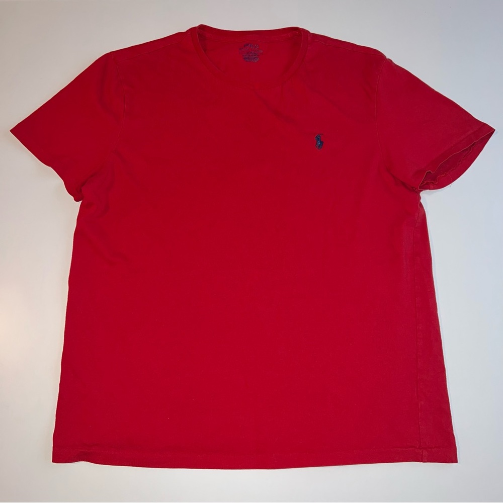 Polo Ralph Lauren Mens T Shirt Crew Neck Short Sleeve Red Large Blue Pony